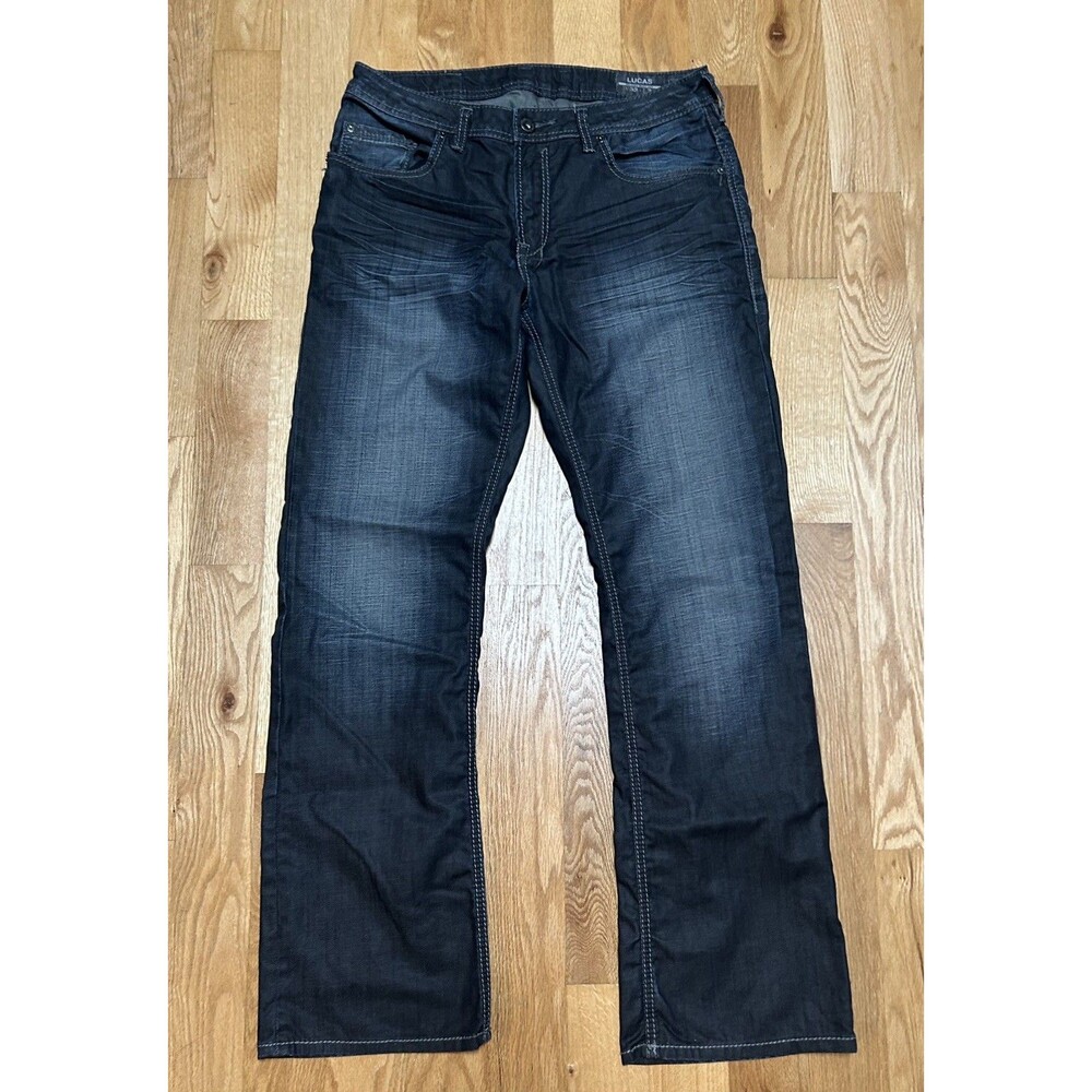 Buffalo David Bitton Buckle Men's Jeans 33-34 Lucas-X Relaxed Bootcut Whiskered
